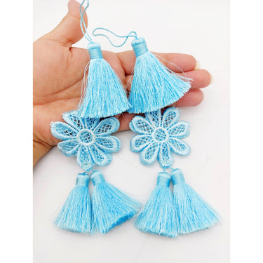 Set of 2 Blue Floral Tassels, Indian Tassels, Boho Chic Tassels